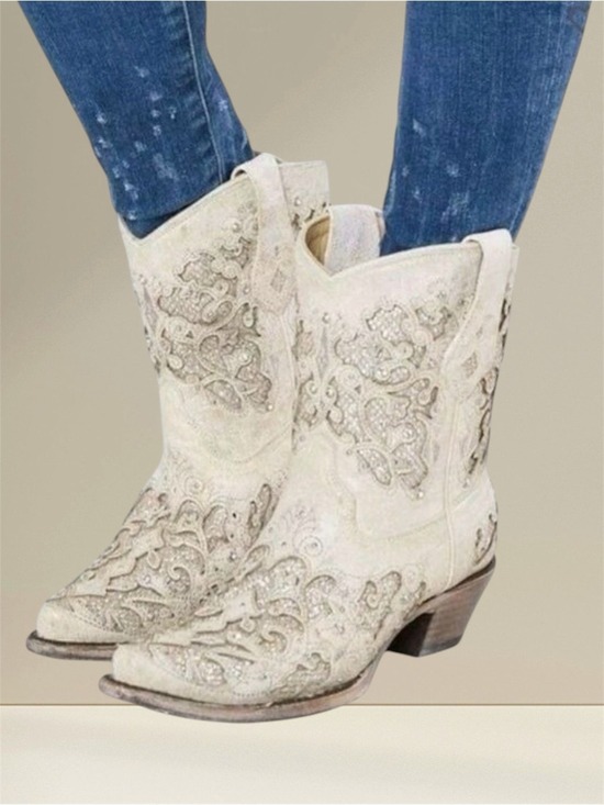 Corral Shoes - Corral Women's Sequins Glitter Leather Western Boots Pull Up Strap  Size 10